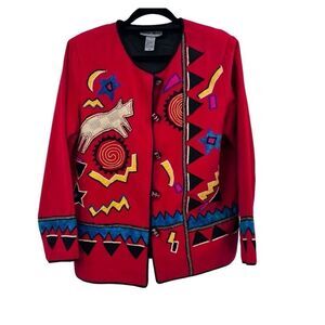 Indigo Moon Jacket Embroidered Art Size M